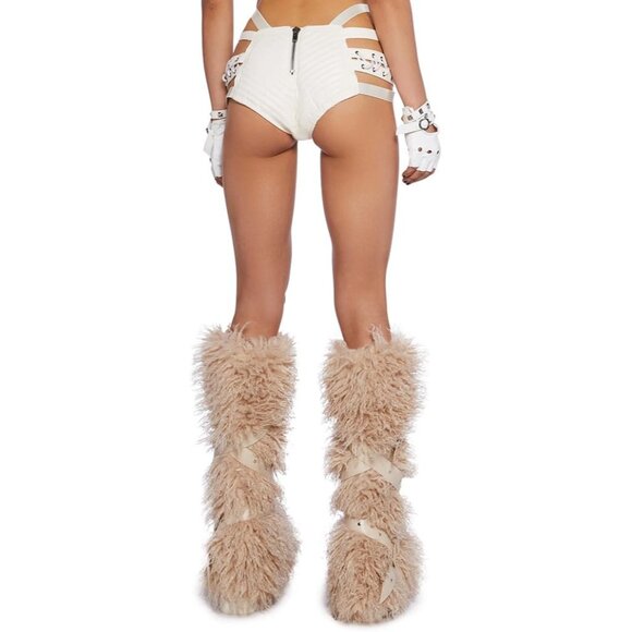 Women White Vegan Leather Dolls Kill Rude Awakening Lace-Up Shorts by Club - Picture 7 of 8